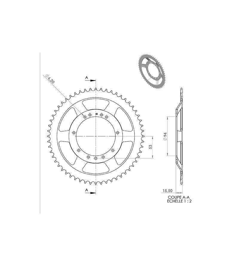 COURONNE CYCLO 22 ADAPT. 103 RAYONS 56DTS (D94) 11 TROUS