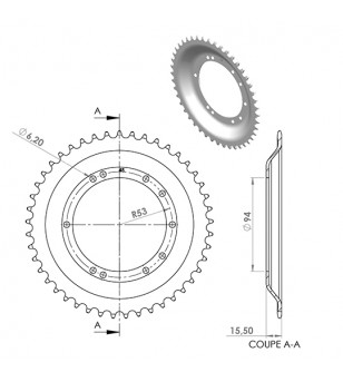 COURONNE CYCLO 20 ADAPT. 103 BTS TOLE  45DTS (D94) 10 TROUS