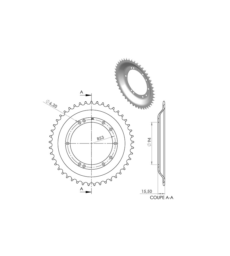 COURONNE CYCLO 20 ADAPT. 103 BTS TOLE  45DTS (D94) 10 TROUS