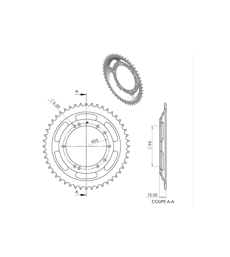 COURONNE CYCLO 20 ADAPT. 103 BTS TOLE  48DTS (D94) 10 TROUS