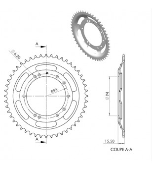 COURONNE CYCLO 20 ADAPT. 103 BTS TOLE  50DTS (D94) 10 TROUS