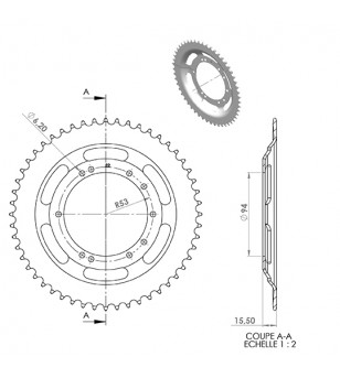 COURONNE CYCLO 20 ADAPT. 103 BTS TOLE  52DTS (D94) 10 TROUS