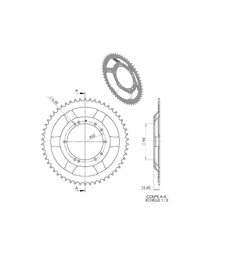 COURONNE CYCLO 20 ADAPT. 103 BTS TOLE  54DTS (D94) 10 TROUS