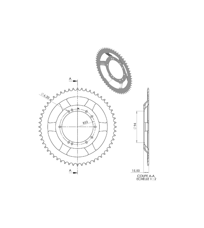 COURONNE CYCLO 20 ADAPT. 103 BTS TOLE  56DTS (D94) 10 TROUS
