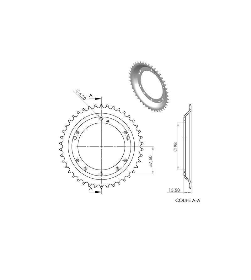 COURONNE CYCLO 21 ADAPT. 103 GRIMECA/BERNARDI 42DTS (D98) 10 TROUS