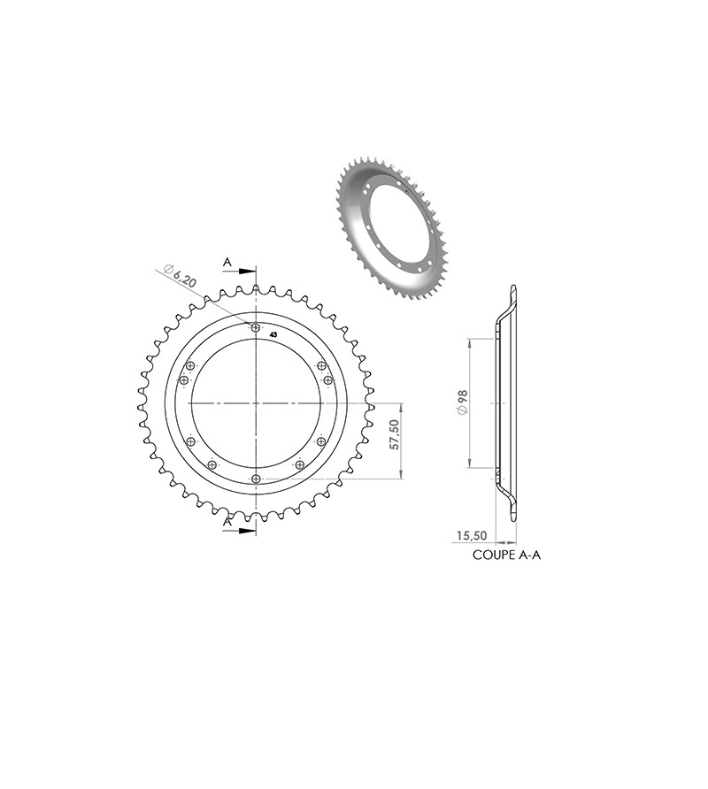 COURONNE CYCLO 21 ADAPT. 103 GRIMECA/BERNARDI 43DTS (D98) 10 TROUS