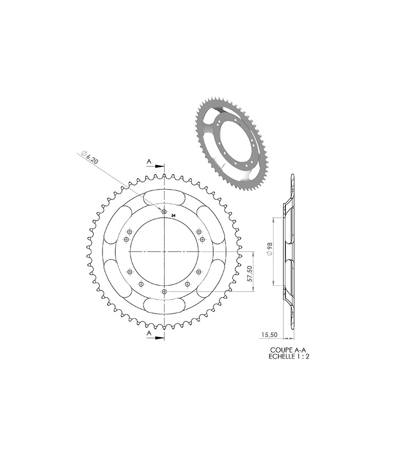 COURONNE CYCLO 21 ADAPT. 103 GRIMECA/BERNARDI 54DTS (D98) 10 TROUS