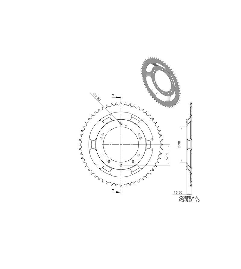 COURONNE CYCLO 21 ADAPT. 103 GRIMECA/BERNARDI 56DTS (D98) 10 TROUS