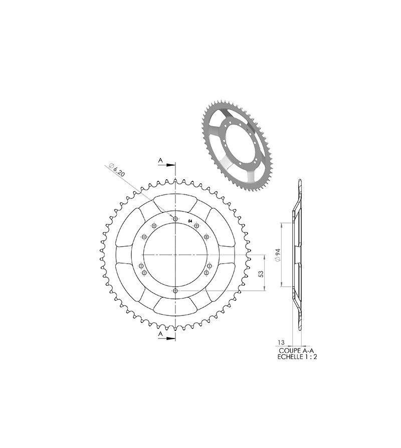 COURONNE CYCLO 27 ADAPT. MBK 40/50 54DTS (D94) 10 TROUS