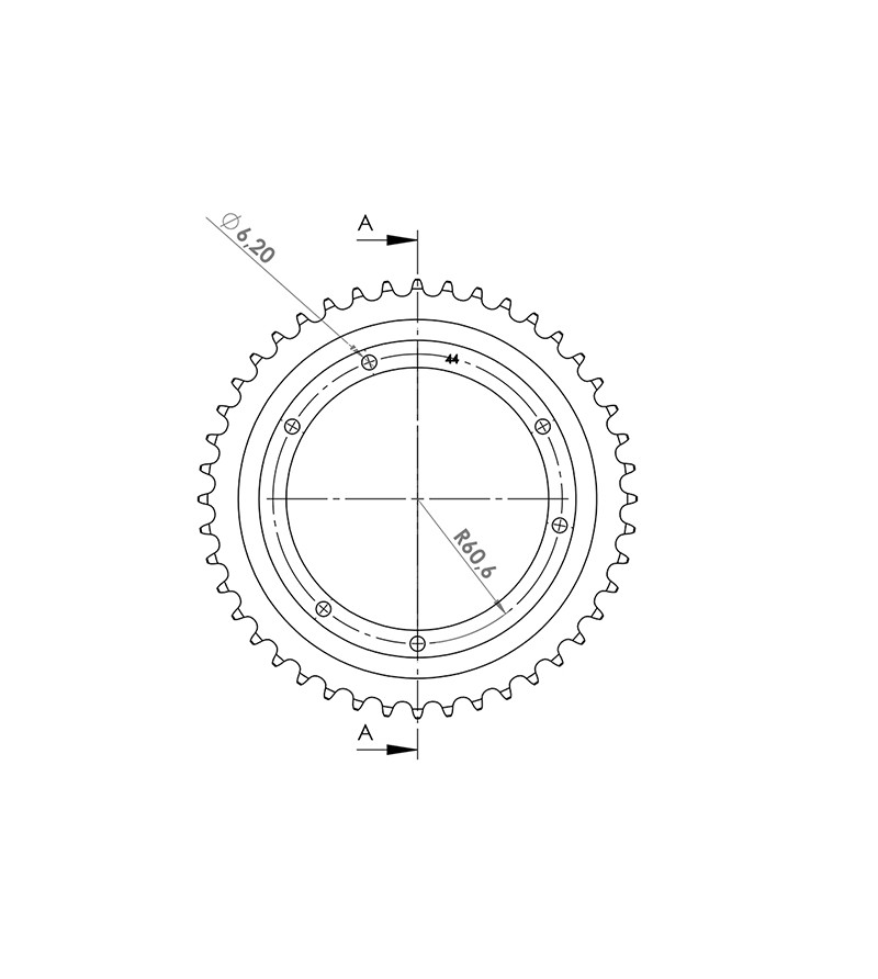 COURONNE CYCLO 24 ADAPT. MBK 65/85 44DTS (D110) 6 TROUS