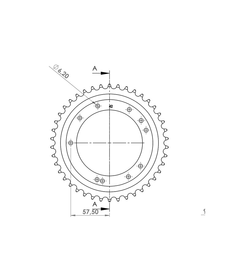 COURONNE CYCLO 25 ADAPT. MBK 51S GRIMECA 42DTS (D98)  10 TROUS