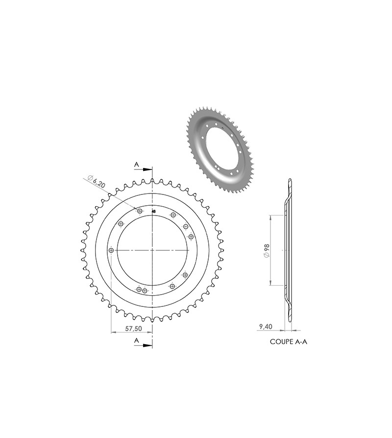 COURONNE CYCLO 25 ADAPT. MBK 51S GRIMECA 48DTS (D98)  10 TROUS