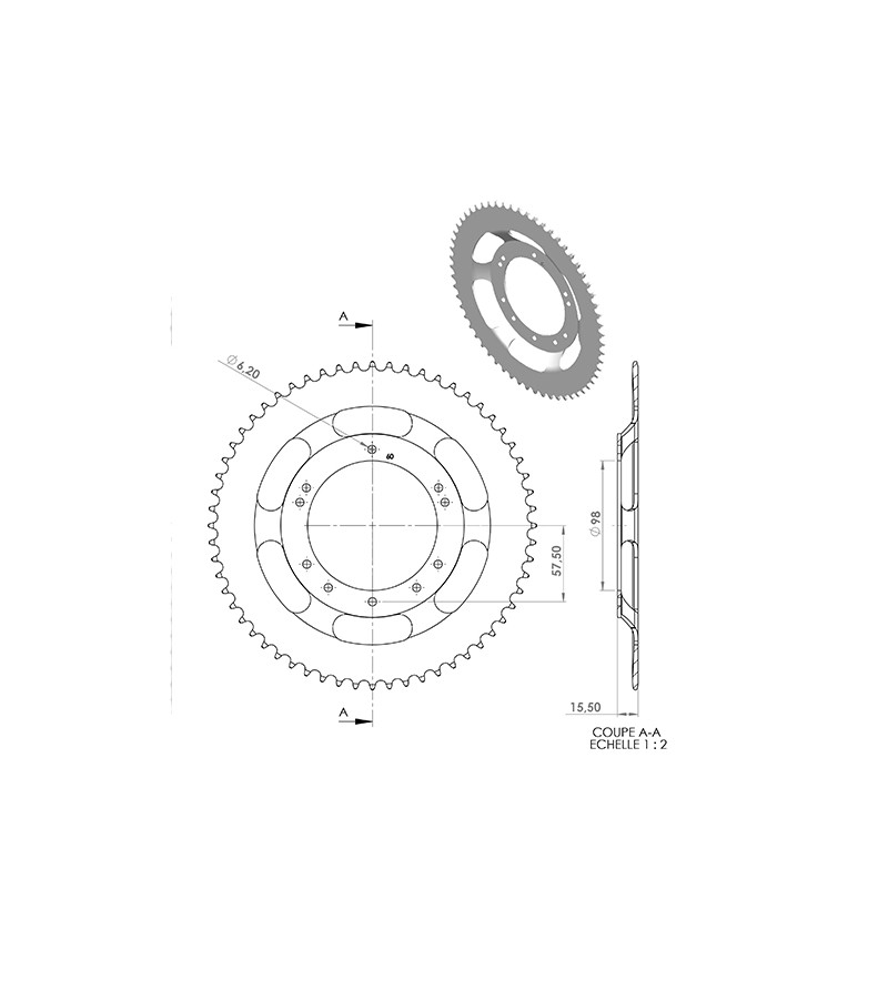 COURONNE CYCLO 21 ADAPT. 103 GRIMECA/BERNARDI 60DTS (D98) 10 TROUS