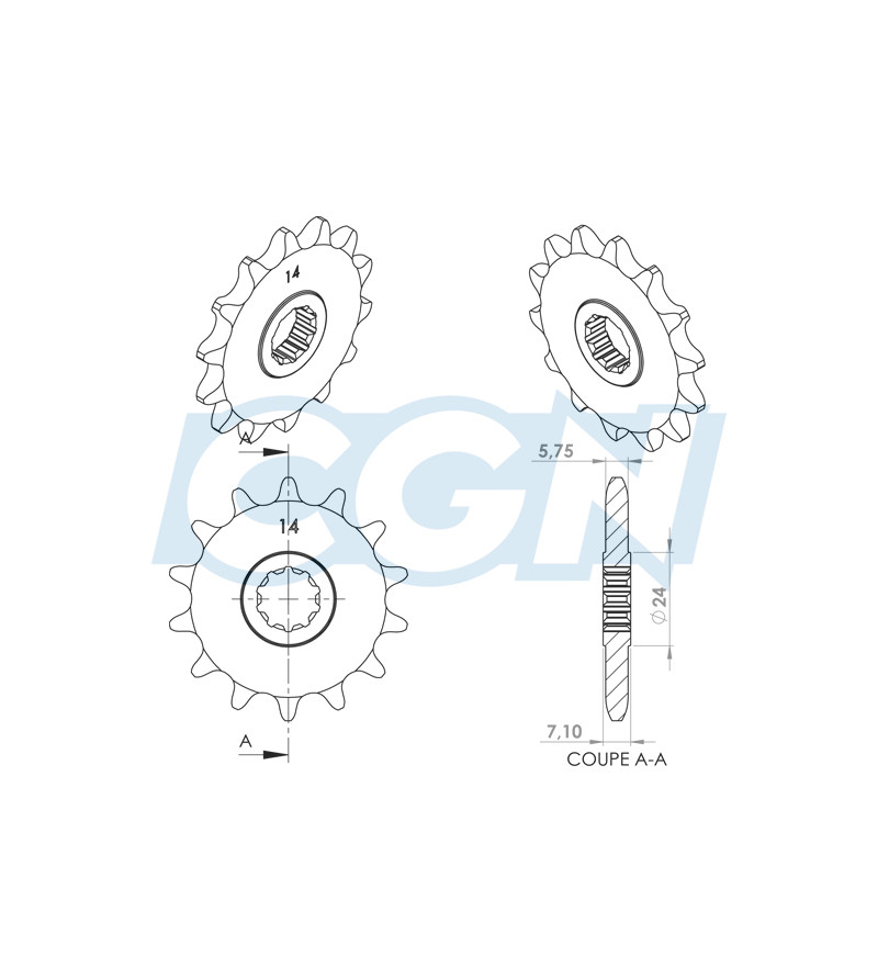 PIGNON MECABOITE A14 TEKNIX ADAPT. AM6 420 14 DTS