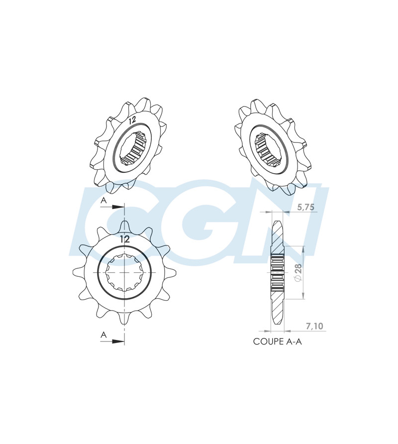 PIGNON MECABOITE A12 TEKNIX ADAPT. AM6 420 12 DTS