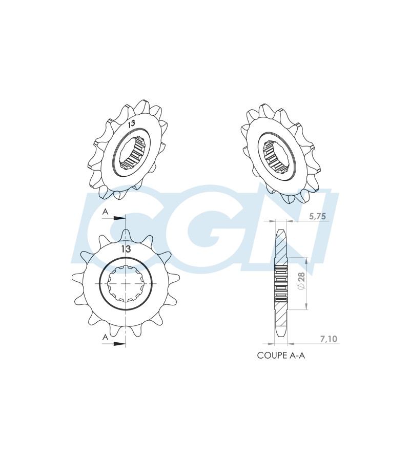 PIGNON MECABOITE A13 TEKNIX ADAPT. AM6 420 13 DTS