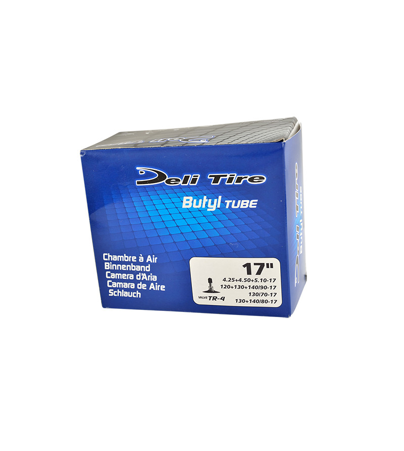 CHAMBRE AIR MOTO 17 " 4.50-5.10X17 -130/90-140/80 -140/90 DELI (VALVE DROITE TR4)