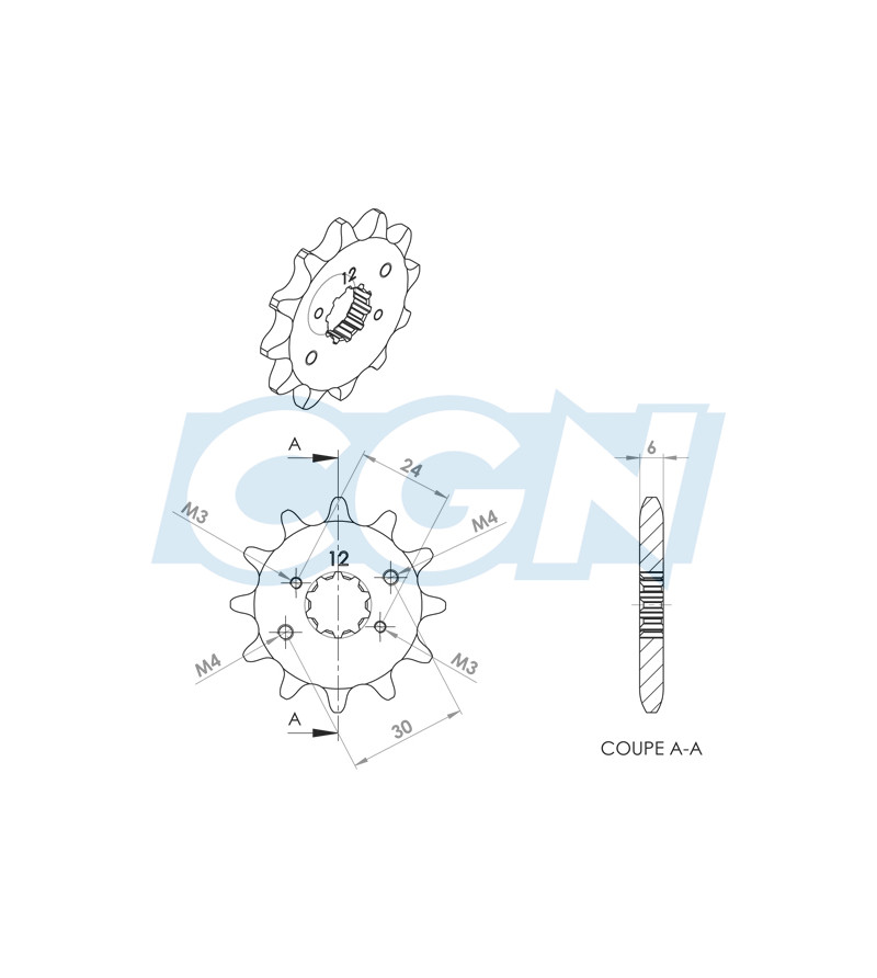 PIGNON MECABOITE D12 TEKNIX ADAPT. DERBI SENDA/GPR/GSM 1999- 420 12 DTS