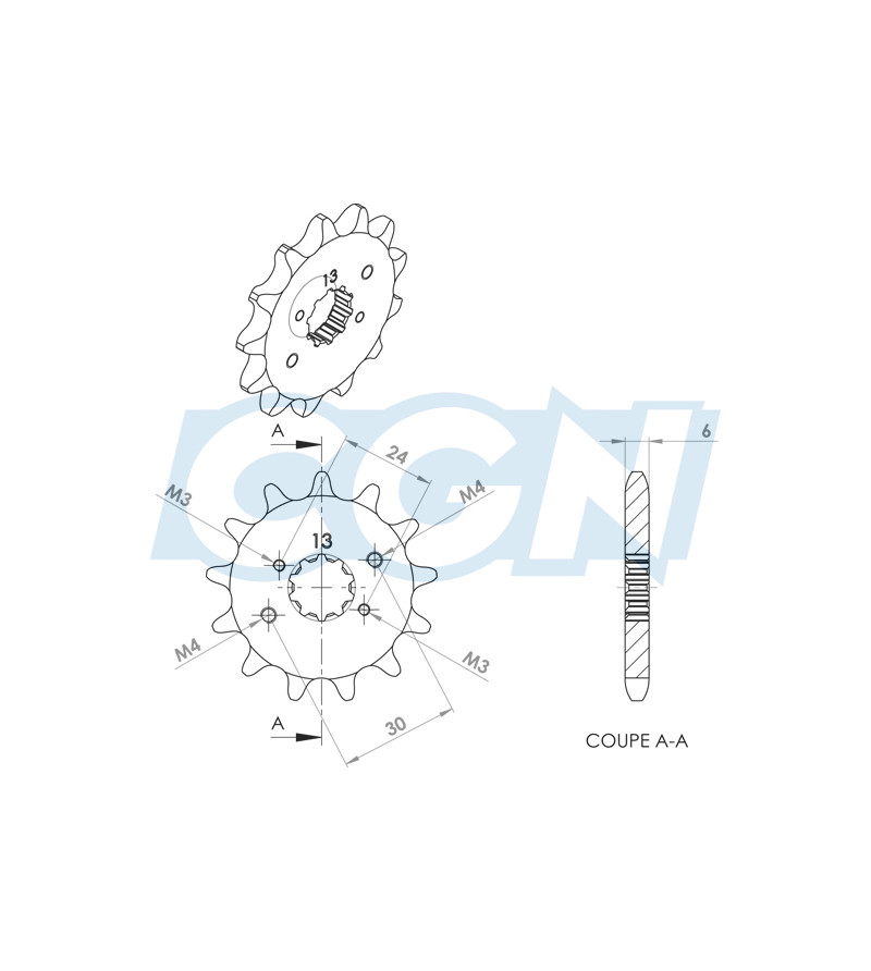 PIGNON MECABOITE D13 TEKNIX ADAPT. DERBI SENDA/GPR/GSM 1999- 420 13 DTS