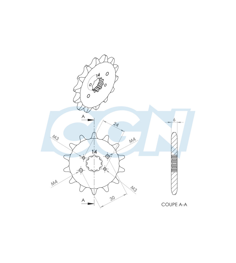 PIGNON MECABOITE D14 TEKNIX ADAPT. DERBI SENDA/GPR/GSM 1999- 420 14 DTS