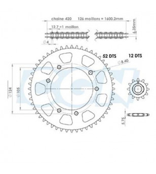 KIT CHAINE TEKNIX ADAPT. MRX/SMX 03-08/MRT/TANGO/RS3/XP6/XPS 0609/XP7 CROSS 12X52