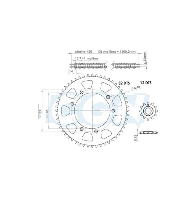 KIT CHAINE TEKNIX ADAPT. MRX/SMX 03-08/MRT/TANGO/RS3/XP6/XPS 0609/XP7 CROSS 12X52