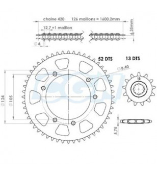 KIT CHAINE TEKNIX ADAPT. XP6 S/T 2002-  420  (13X52) D105 / FIX 3X2