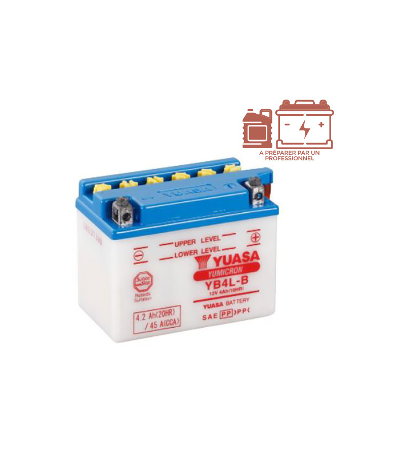 BATTERIE YB4L-B YUASA 12V4AH  CLASSIC (SCOOTER 50) LG120 L70 H92 (SANS ACIDE)