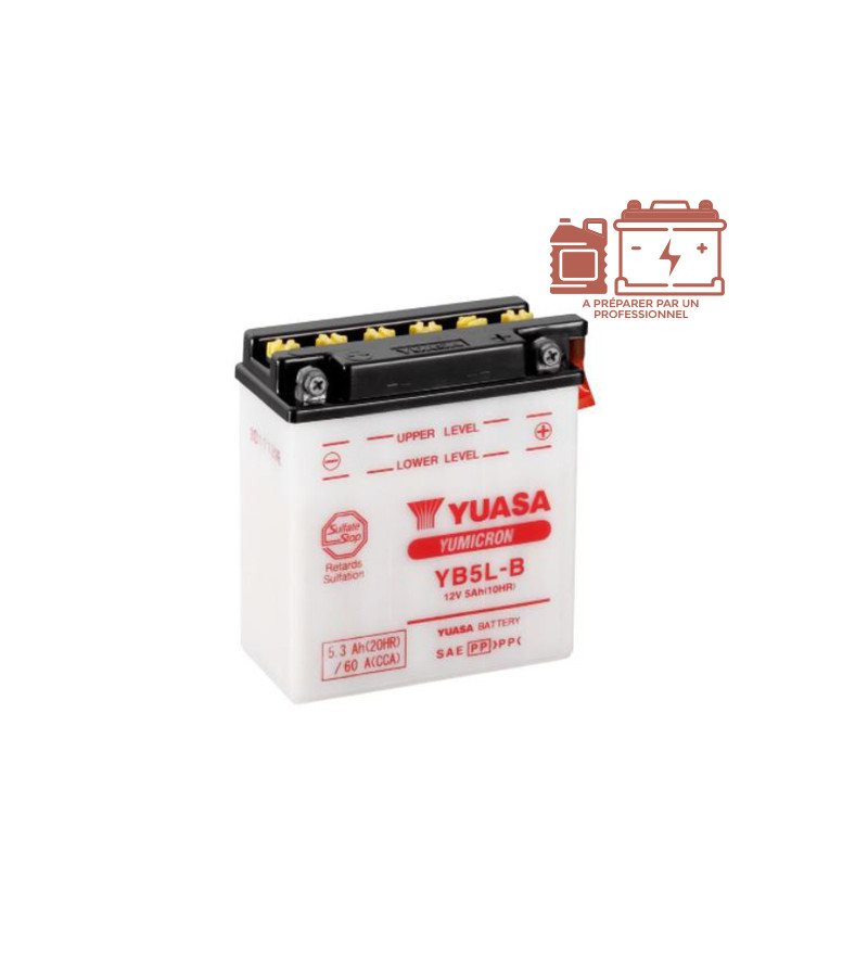 BATTERIE YB5L-B YUASA 12V5AH CLASSIC LG120 L60 H130 (LIVRE SANS ACIDE)
