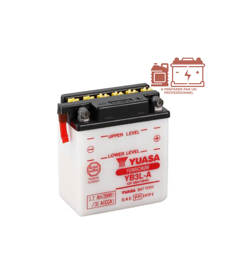 BATTERIE YB3L-A YUASA 12V3AH CLASSIC ADAPT. X-LIMIT/DT50  LG 98 L56 H110(SANS ACIDE)
