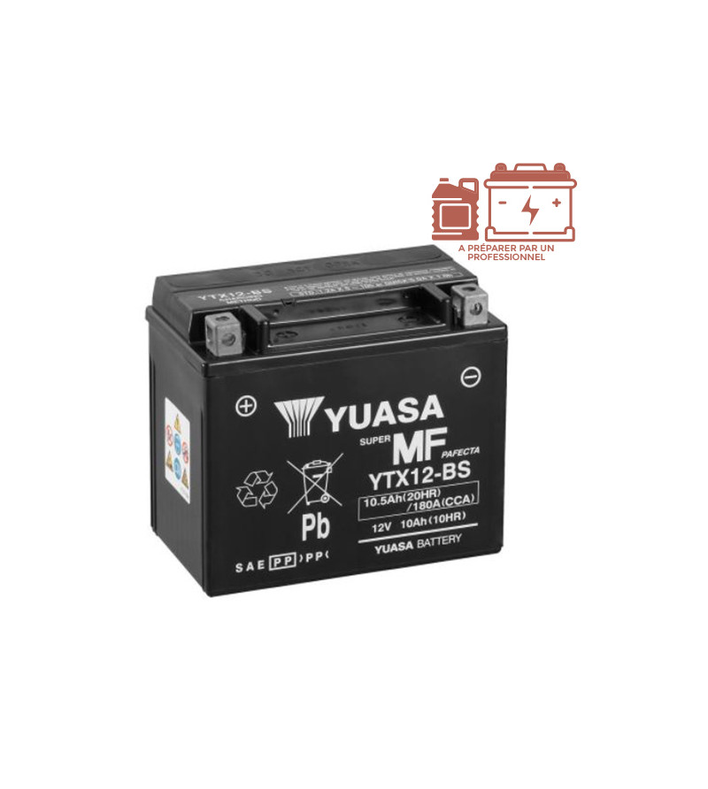 BATTERIE YTX12-BS YUASA 12V10AH SANS ENTRETIEN ADAPT. X9  250/FORESIG HT 250 (LIVRE AVEC A