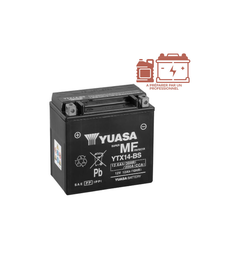 BATTERIE YTX14-BS YUASA 12V12AH SANS ENTRETIEN ADAPT. BURGMAN 650/SHADOW 400-750