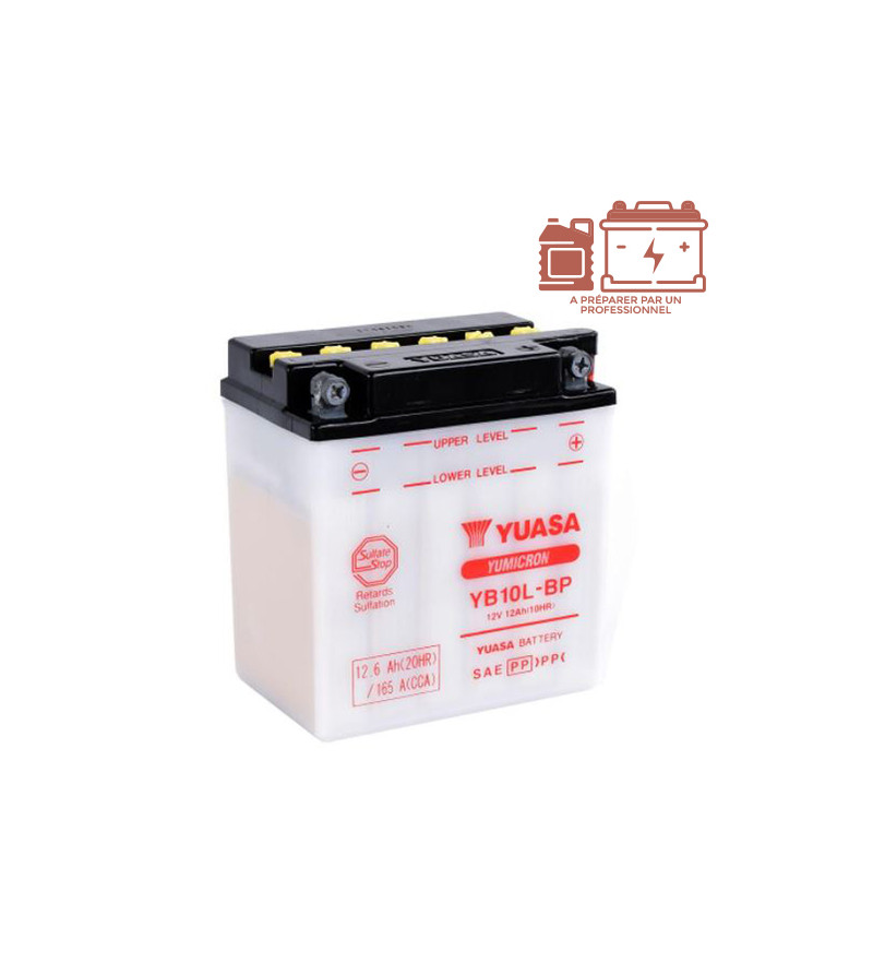 BATTERIE YB10L-BP YUASA 12V12AH CLASSIC ADAPT. PIAGGIO X8 LG135 L90 H145 (SANS ACIDE)