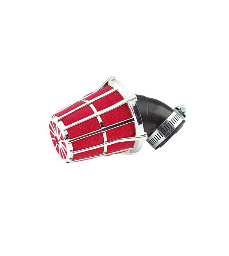 FILTRE A AIR TUN'R D28-35 HEXAGONAL COUDE ANGLE VARIABLE CHROME MOUSSE ROUGE