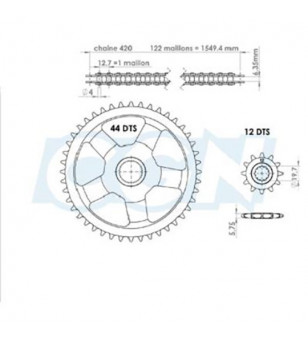 KIT CHAINE AFAM ADAPT. RS50 95-98 12X44 (DEMULT.ORIGINE) D30/FIX.CANNELEE INCURVEE