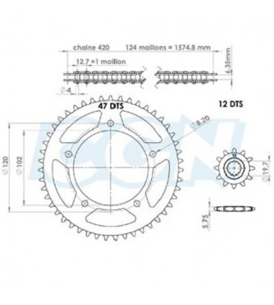 KIT CHAINE AFAM ADAPT. RS50 99-05/TUONO  420  12X47  D102/5FIX