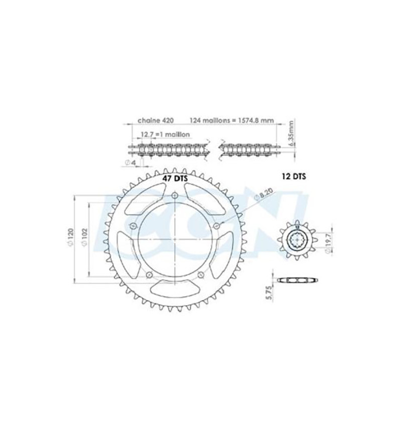 KIT CHAINE AFAM ADAPT. RS50 99-05/TUONO  420  12X47  D102/5FIX