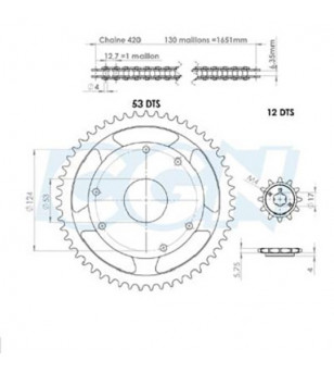 KIT CHAINE AFAM ADAPT. DERBI SENDA 97-99 420 12X53 D53/FIX3X2 INCURVEE