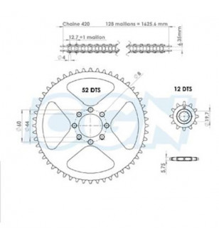 KIT CHAINE AFAM ADAPT. XLIMIT 97-02  420  12X52 (DEMULT. ORIGINE) D44/8 FIX