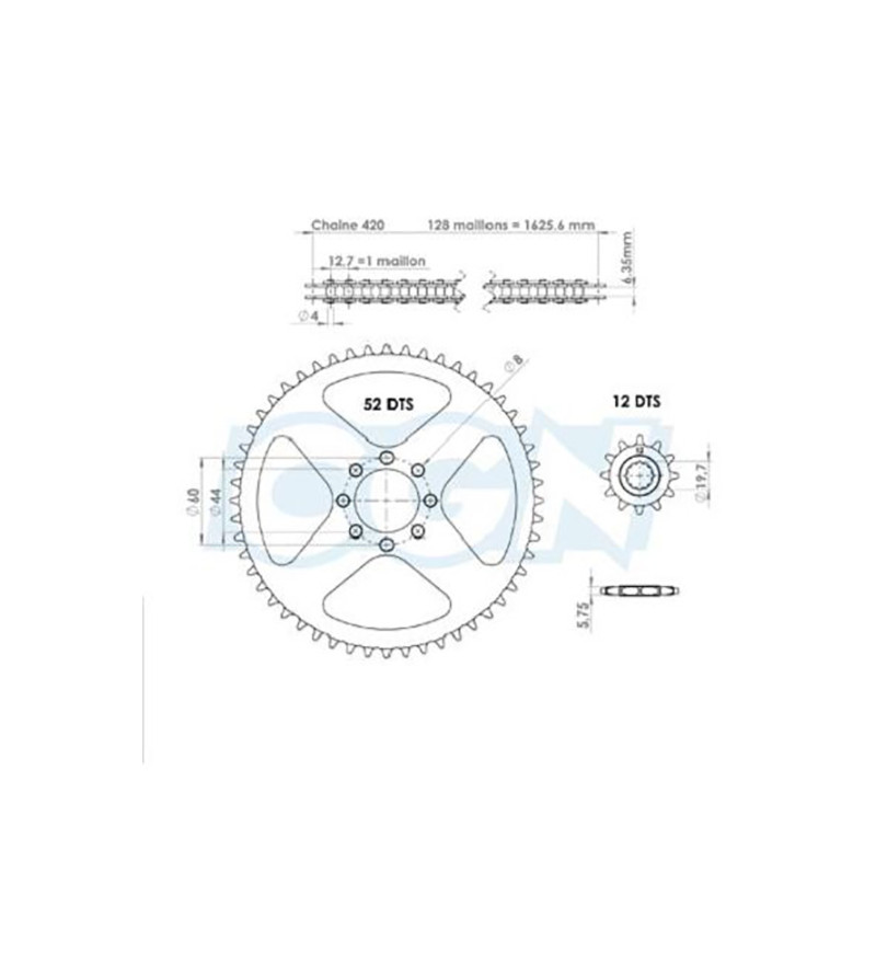 KIT CHAINE AFAM ADAPT. XLIMIT 97-02  420  12X52 (DEMULT. ORIGINE) D44/8 FIX