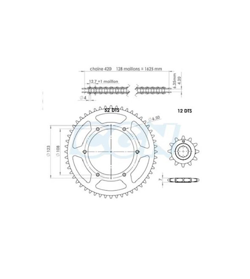 KIT CHAINE AFAM ADAPT. XR6 01- 420  11X52 (DEMULT. ORIGINE) D108/6 FIX