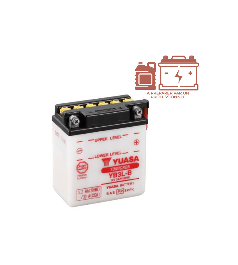 BATTERIE YB3L-B YUASA 12V3AH CLASSIC ADAPT. YAMAHA DTR E 125 LG98 L56 H110 (SANS ACIDE)