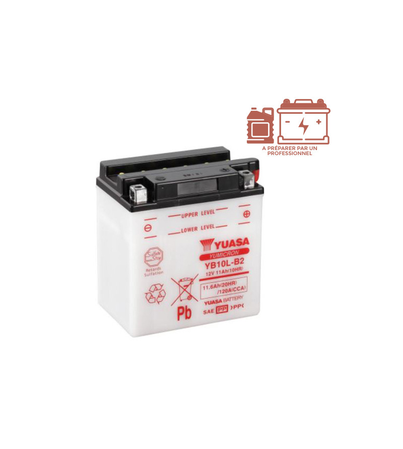 BATTERIE YB10L-B2 YUASA 12V11AH CLASSIC ADAPT. PIAGGIO X9 125 LG135 L90 H145 (SANS ACIDE)