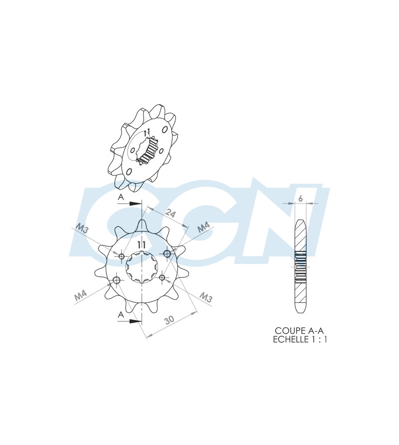 PIGNON MECABOITE D11 TEKNIX ADAPT. DERBI SENDA/GPR/GSM 1999- 420 11 DTS