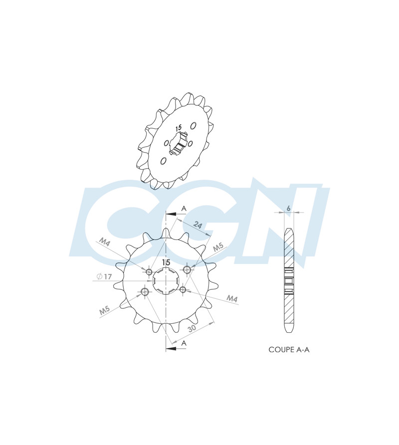 PIGNON MECABOITE D15 TEKNIX ADAPT. DERBI SENDA/GPR/GSM 1999- 420 15 DTS