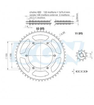 KIT CHAINE AFAM ADAPT. DERBI SENDA SM DRD/RACING/EVO/GPR NUDE/RACING/RS4 420 11X53 D108 6T