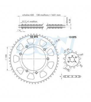 KIT CHAINE AFAM ADAPT. DERBI SENDA SM/R XRACE/XTREME 06-10/RCR/SMT 06-10 420 13X53 D105