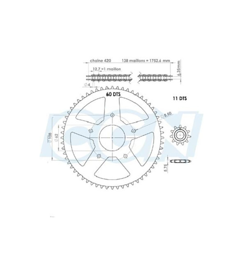 KIT CHAINE AFAM ADAPT. XR7/NK7/XP7 SM/XPS SM 0508 420 11X60  D62 /5 FIX