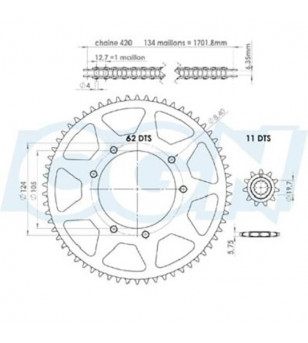 KIT CHAINE AFAM ADAPT. XLIMIT/DT50 R 03- 420 11X62  D105 /FIX 3x2