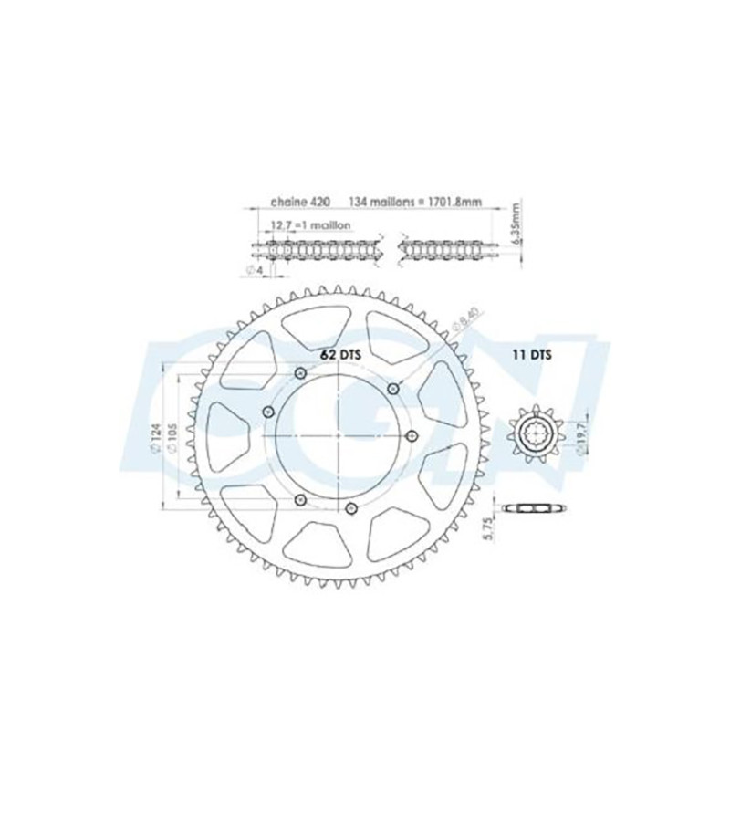 KIT CHAINE AFAM ADAPT. XLIMIT/DT50 R 03- 420 11X62  D105 /FIX 3x2